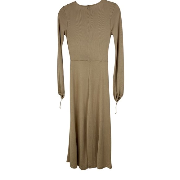 Zara Beige Long-Sleeve Cutout Jumpsuit Size S Crop Pouf Sleeves Tan RX10363 - Picture 8 of 14